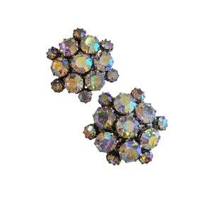 Vintage Super Sparkly AB Prong Set Rhinestone Earrings (A1596)